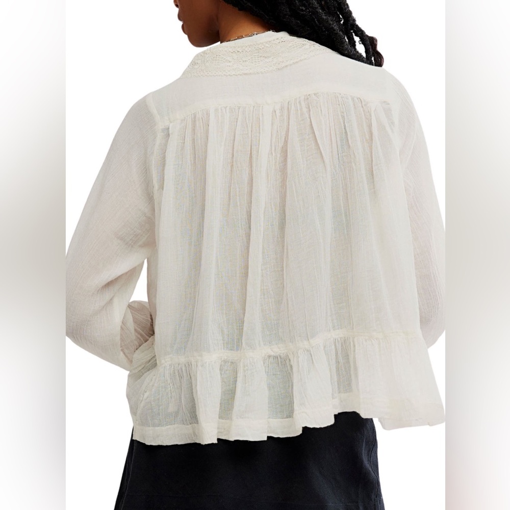 Free People Elodie Lace Trim Ruffle Hem Blouse - Picture 2 of 4